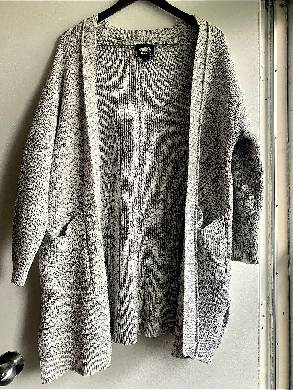 Roots Knit Open Front Cardigan Gray Small